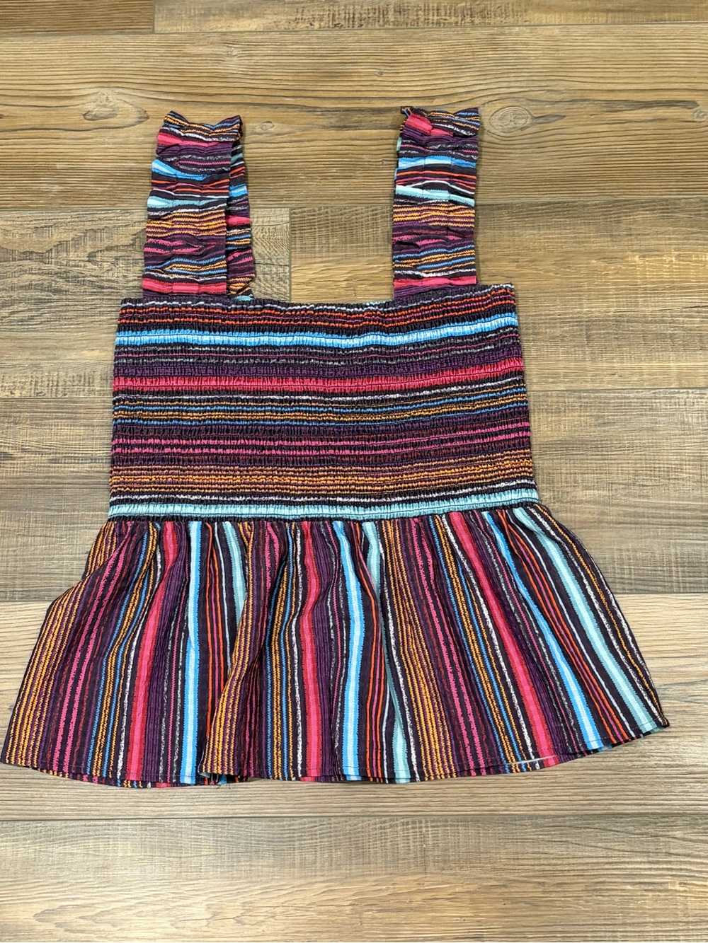 Smocked Striped Peplum Tank Top - Multicolor